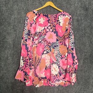 Talbots Shirt Woman 2X Pink Floral Print Blouse  Button Detail Plus Size Career